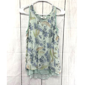 Nvelop Silk Baby Blue Crinkle Chiffon Floral Tank Tiered Tissue Tank Like New